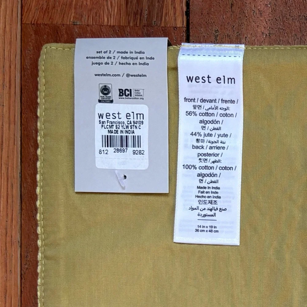 West Elm Textured Cotton Yellow Placemat Set